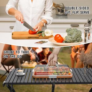 Planche à découper pour charcuterie avec couvercle, planche à découper portable pour la cuisine, planche à fromage en bambou pour les collations, 6 compartiments, durable - Product Image 4