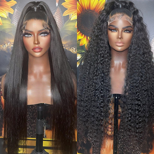 Perruque frontale en dentelle complète de 40 pouces avec dentelle HD transparente, <span class=keywords><strong>cheveux</strong></span> 100% vierges Remy brésiliens afro crépus bouclés, couleur naturelle, avec <span class=keywords><strong>frange</strong></span> - Product Image 6