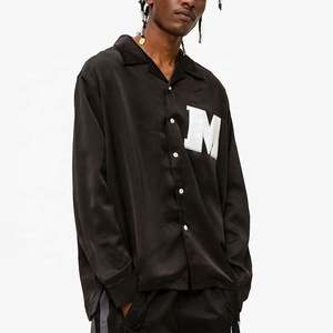 Camisa de satén de manga larga informal personalizada para hombre para ropa de calle bordado transpirable y sostenible de manga larga para primavera - Product Image 1