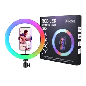 Set Lampu Cincin Led Pelangi RGB 10 Inci, Penyangga Lampu 19Cm untuk Foto Lampu Led Cincin untuk Peralatan Videografi