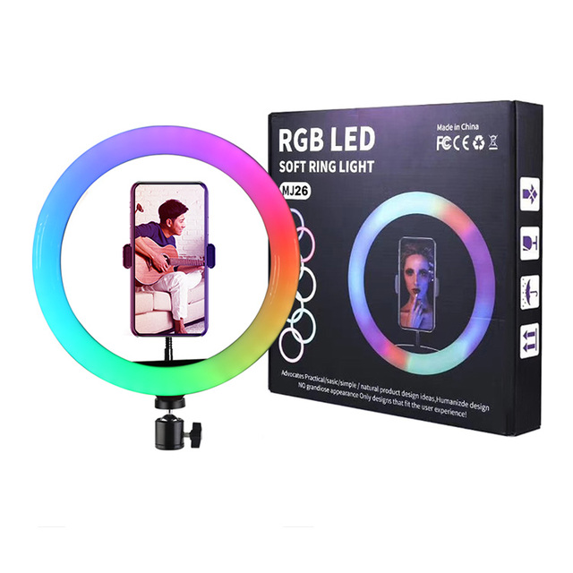 10 Inch RGB rainbow Led Ring Light With 19cm Light Stand Full Set for Photo Led Light Ring for Videography Equipment