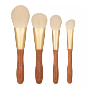 4pcs Goat Synthetic Hair Makeup Brush Set Sandalwood Handle Travel Fan Powder <b>Blush</b> Contour Highlight Face Cosmetic Brushes Kit - Product Image 1