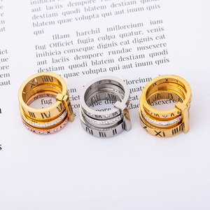 yunnique Fashion Trend Retro Exaggerated Women's <b>Titanium</b> Steel Diamond Three <b>Ring</b> Roman Numeral <b>Ring</b> Party Jewelry - Product Image 2