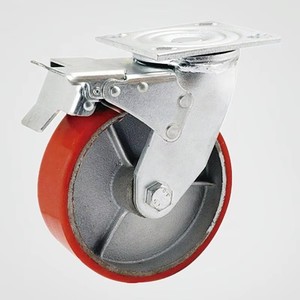 Manufacturer 8inch 200mm Industrial Heavy Duty <strong>Casters</strong> Red Polyurethane Double Ball Bearing Wheels - Product Image 2