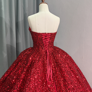 <b>Red</b> <b>Glitter</b> Crystal Sequins Ball Gown Quincenara Dresses Off the Shoulder Corset Sweet 16 Evening Dress 6663 - Product Image 4