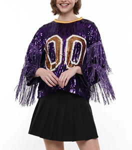 新しい到着Oネックブティックパーティークチュール女性のテネシーボランティアGamedayスパンコールジャージーTシャツドレスタッセル付き - Product Image 1