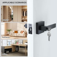 Ensemble de poignées de porte carrées noires mates avec serrure, robuste, pour intérieur et extérieur, chambre et salle de bain, quincaillerie de verrouillage pour la confidentialité
