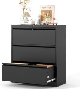 Classeur en métal de style moderne avec serrure, finition laquée noire horizontale large pour atelier scolaire et hôpital - Product Image 1