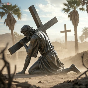 Religión Católica Cristiana Estatua de bronce Novena estación Tamaño real Jesús cae Tercera vez Famoso Jesús 14 Estación Escultura de latón - Product Image 4