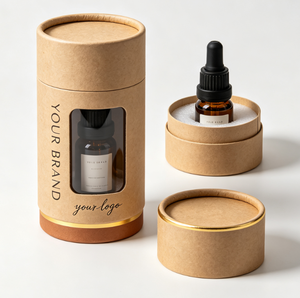 Craft Paper Tube Cosmetic Packaging with Gold <b>Foil</b> Logo for Essential Oil Bottles Recyclable Customizable Design - Product Image 1