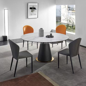 Table de salle à manger ronde de luxe en marbre, plateau rétractable en pierre frittée, base conique en métal, table de banquet moderne pour restaurant - Product Image 6