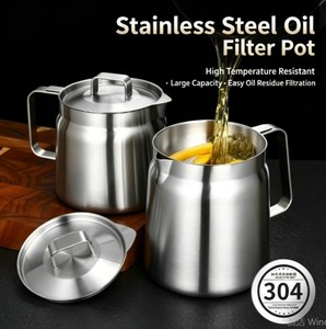 Pot à huile multifonctionnel 2-en-1 en acier inoxydable 304, avec passoire et récipient de stockage, pour cuisine, pique-nique et camping - Product Image 1