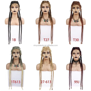 Peluca Africana Trenzada Sin Nudos Sintética con Frente de Encaje Transparente Suizo, Peluca Larga Trenzada Rubio Miel - Product Image 6