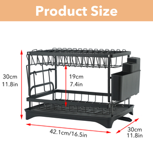 Scolapiatti in Ferro a 2 Ripiani con Vassoio Raccogligocce e Tubo, Organizzatore da Cucina con Portautensili e Portabicchieri - Product Image 6