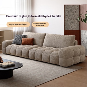 Madou French retro cream style light luxury chenille <b>sofa</b>, removable & washable multifunctional straight couch <b>for</b> living room - Product Image 3