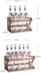 Bộ 4 chai dầu giấm thủy tinh trong suốt có vòi rót, kèm 3 nắp tre và giá gỗ đựng thìa, lọ đựng gia vị trang trí - Product Image 2