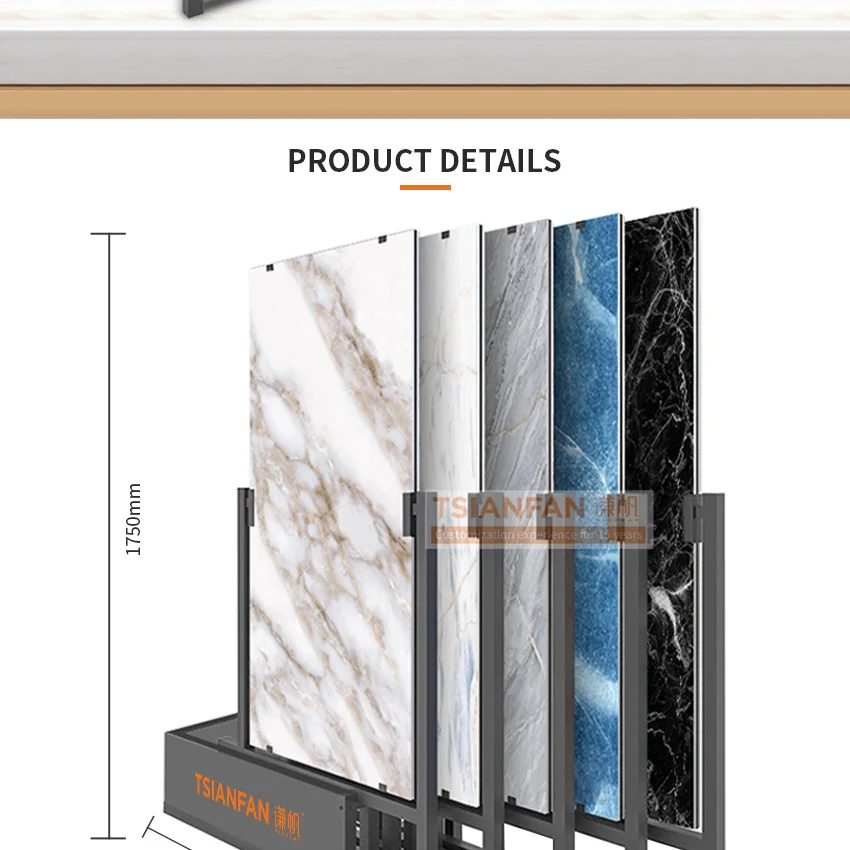 High customization size granites samples displaying 360 degree flip metals flooring tiles towers stone display rack
