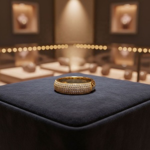 Bague plaquée or pour femmes, multi-rangs, pavée de zircone cubique, large, de luxe, empilable, pour mariage et fête - Product Image 6