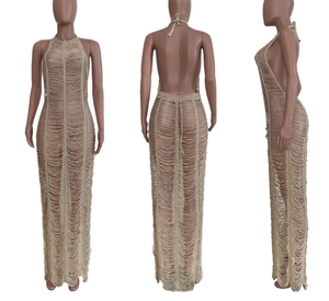 STOCK 12 colores moda Sexy Halter perspectiva mujeres playa vestido Club <span class=keywords><strong>ropa</strong></span> Crochet largo cubrir Ups - Product Image 5