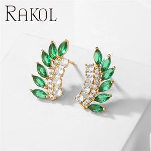 เครื่องประดับแฟชั่น EP5657 rakol ต่างหูพลอยเทียมสีเขียวสีสันสดใสรูปทรงใบไม้คริสตัลสำหรับงานแต่งงาน - Product Image 1