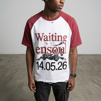 T-shirt Homme Personnalisé OEM ODM 100% Coton à Manches Raglan, Imprimé Vintage Effet Vieilli, Coupe Ample Oversize, Ourlet Effiloché, Style Streetwear