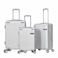 Ensemble de bagages rigides personnalisés en gros, 3 pièces (20, 24, 28 pouces), avec protection d'angle or rose et design crème, valise de voyage à roulettes OEM