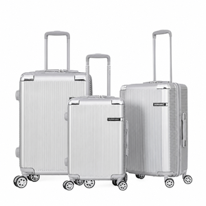 Ensemble de bagages rigides personnalisés en gros, 3 pièces (20, 24, 28 pouces), avec protection d'angle or rose et design crème, valise de voyage à roulettes OEM - Product Image 4
