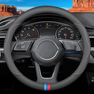 Nouvelle tendance Napa cuir universel 4 rayons couverture de <span class=keywords><strong>volant</strong></span> sportif 15 pouces (<span class=keywords><strong>37</strong></span>-38 <span class=keywords><strong>Cm</strong></span>) noir anti-dérapant respirant - Product Image 1