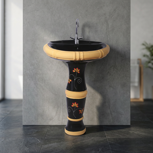 Ensemble de lavabo moderne rond en céramique sur pied, finition granit, pour salle de bain d'hôpital - Product Image 5