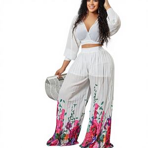 Pour l'Europe et l'Amérique, Nouveauté Printemps 2026, Ensemble deux pièces décontracté en polyester, pantalon ample à jambes larges imprimé style ethnique - Product Image 5