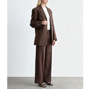 Ensemble de costume parfait pour femme, veste blazer oversize marron personnalisable OEM, coupe boyfriend et pantalon, toutes saisons - Product Image 1