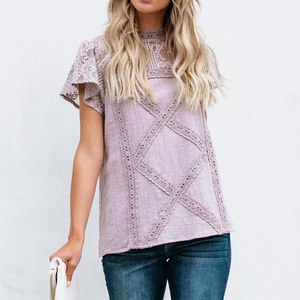 Direktverkauf ab Werk Damen Sommer T-Shirt Bluse Neueste Designs Ausgeschnittene Spitzenblusen - Product Image 2