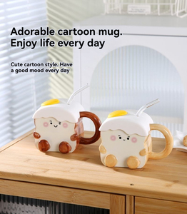 Mug en céramique pour couple, design attrayant, avec paille et couvercle, idéal comme tasse à café ou à eau, cadeau d'anniversaire, pour la maison, tasse à pain - Product Image 2