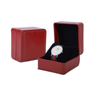 High Quality Protective Fashion Square <b>Black</b> Red PU Leather Custom Logo Watch Packaging <b>Box</b> with Soft Pillow for Outside Use - Product Image 3