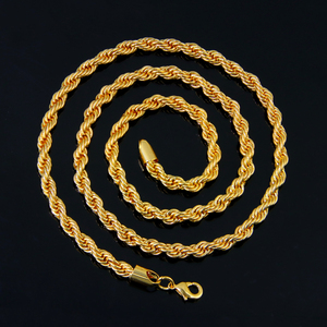 Luxury Dubai Gold Plated Twist <b>Rope</b> <b>Chain</b> 45cm 60cm 21k Gold Color Fashion <b>Chain</b> Necklace for Women Daily Wear - Product Image 2