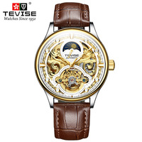 Montre-bracelet mécanique pour homme T820D, bracelet en cuir, aiguilles, 41 mm, phase de lune, boîtier en alliage, verre minéral, étanche, sport, affaires