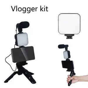 Hot sales Portable Mobile Phone Holder Tripod Stand for Phone with Light and Microphone Phone Tripod For Live Vlog Tiktok