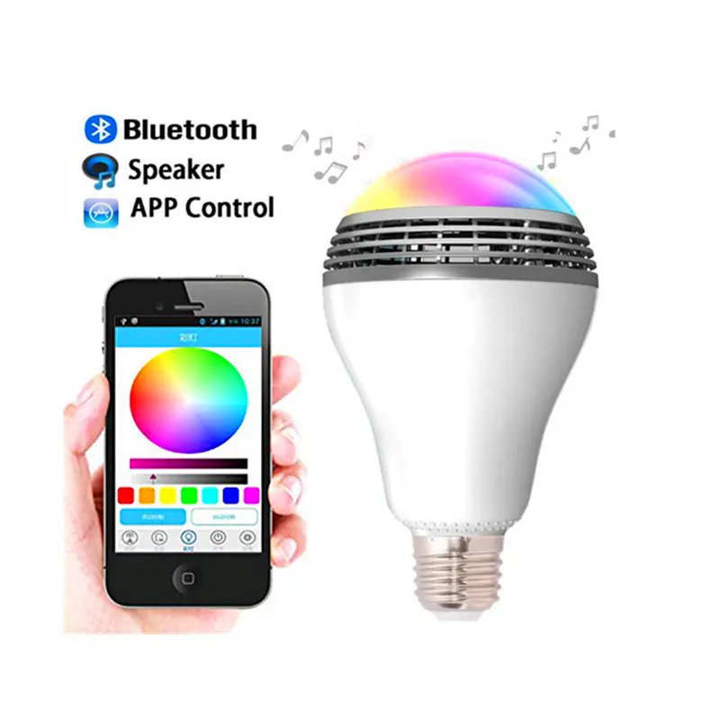 JK102 Speaker Lampu LED Pintar Bluetooth 4.0, Perangkat Cerdas Warna-warni untuk Android + IOS E27/E26