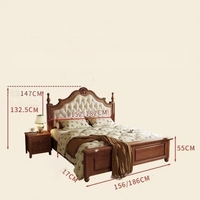 Lit classique américain en bois massif pour chambre à coucher - Base en acajou et tête de lit capitonnée de couleur crème
