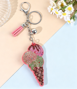Porte-clés <span class=keywords><strong>Glace</strong></span> Bling avec Pompon, Breloque <span class=keywords><strong>de</strong></span> Sac en Strass Colorés, Cadeau Alimentaire Adorable - Product Image 3