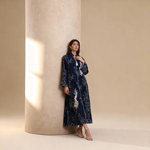 Robes longues de soirée élégantes de luxe personnalisées en polyester avec strass thermocollants pour femmes musulmanes en gros - Product Image 1