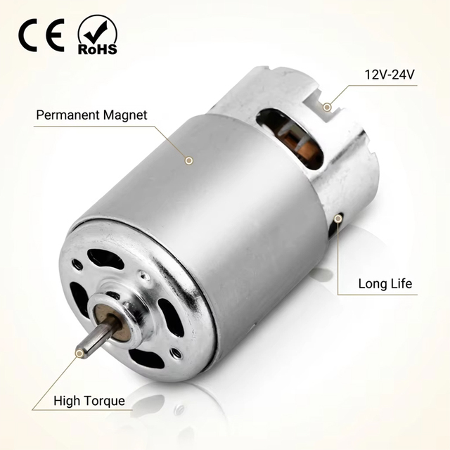 RS-555 PMDC DC Motor 12V 24V High Speed High Torque Permanent Magnet Low Noise Long Life IP68 Flange Mount Power Tool Fan CE