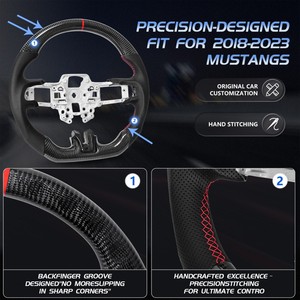 สำหรับ <span class=keywords><strong>Mustang</strong></span> ecoboost/g/shelby GT350/GT350R 2018-2021ส่วนประกอบพวงมาลัยคาร์บอนไฟเบอร์พื้นแบนการปรับแต่ง - Product Image 4