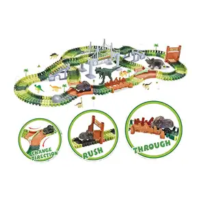 Dinosaur Toys 216pcs crea un Dinosaur World Road Race-set di giochi di pista flessibile e un'auto di dinosauro fresca per 3 4 5 6 anni