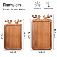 Plateau de service de Noël en bois avec poignées en bois de cerf pour fêtes, charcuterie, fromages, vin, décoration festive pour la maison, cadeau