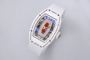 Montre en céramique automatique étanche de haute qualité avec cadre blanc et design à cœur rouge diamanté - Product Image 3