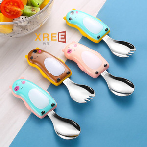304 ensemble de fourchette et de cuillère pour enfants fourchette et cuillère pour aliments supplémentaires pour bébé vaisselle à manche court en acier inoxydable - Product Image 3