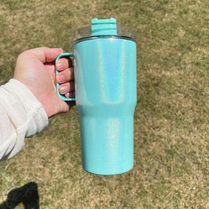 Gobelet de voyage personnalisé avec logo, paillettes scintillantes, 20 oz, avec poignée et paille, pour transfert par sublimation blanche - Product Image 2