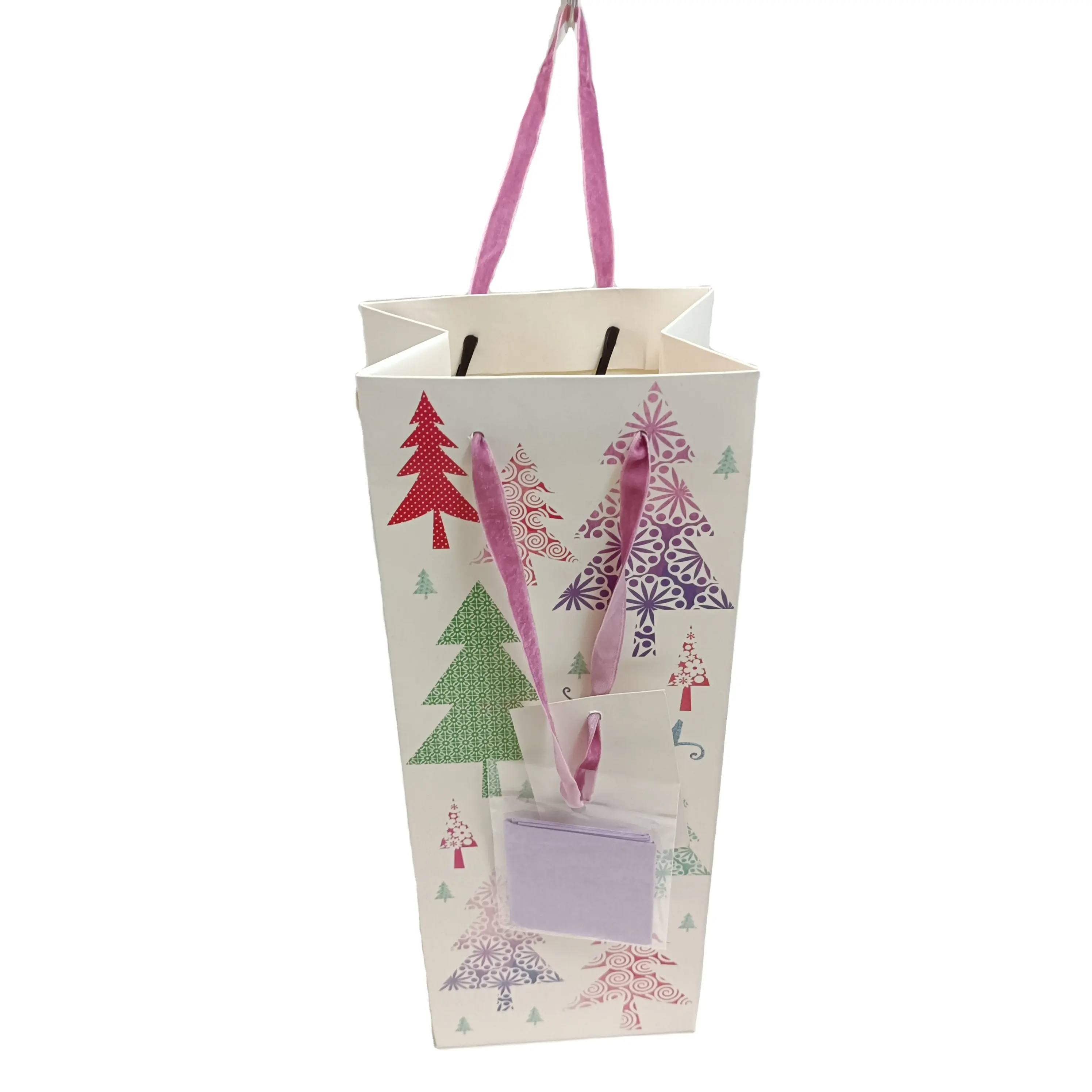 SP821 White Cardboard Long Paper Bottle Gift Bag for ChristmasTall Gift