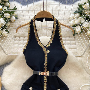 Robes de soirée élégantes pour femmes, ornées de perles et de paillettes, col en V, dos nu, sans manches, ajustées et sublimes la taille - Product Image 3